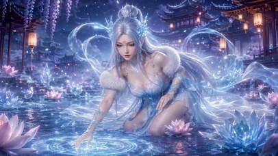 冰蓝荷塘古风仙气女神