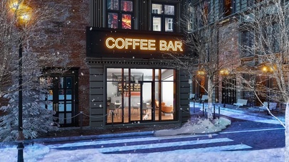 咖啡店街道上的雪天