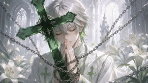 哥特教堂祈祷的男孩