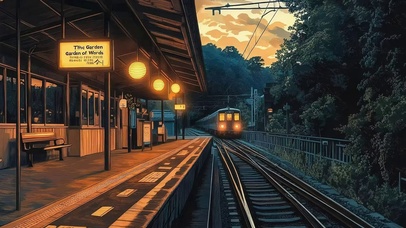 黄昏静谧火车站台风景