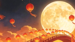 夜景中秋烟花带鱼屏