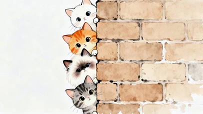 墙边几只可爱猫咪