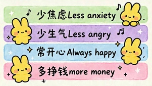 少焦虑少生气常开心多挣钱