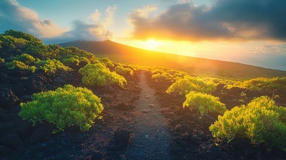 落日火山岛小径