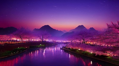 唯美国风夜晚江景