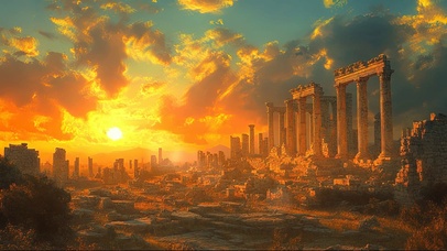 黄昏宏伟古罗马遗迹