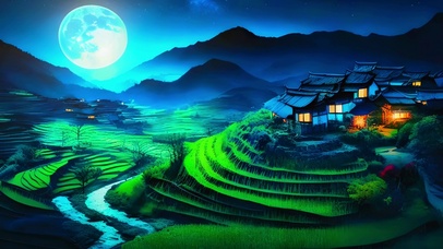唯美乡村田园夜景