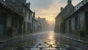 雨天小镇石板路