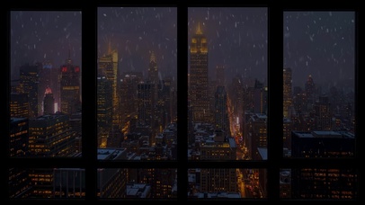 夜晚城市窗外雪夜