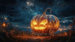 万圣夜空草坪南瓜马车