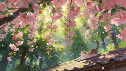 鲜花树下猫咪