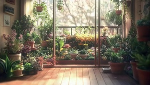 温馨午后阳光阳台绿植