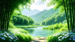 清新绿色护眼林间山水