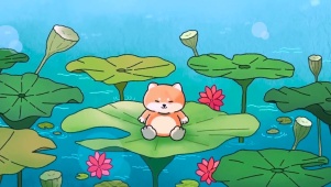 荷花池可爱狗狗