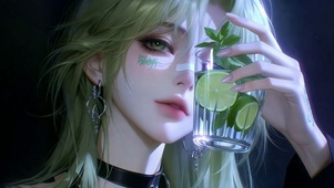 青柠薄荷绿发二次元少女