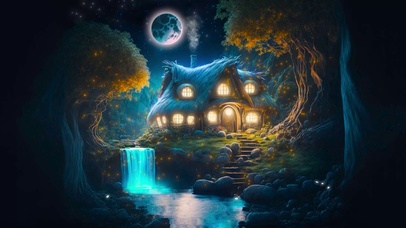 梦幻夜晚安静小屋