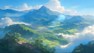 俯瞰蓝天云雾绿色群峰
