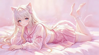 粉雾里的软萌猫耳少女