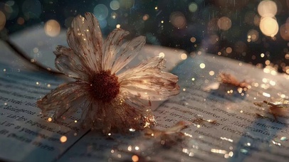 唯美微光书本凋零花朵