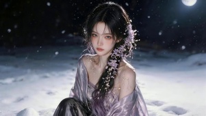 雪景月光女孩