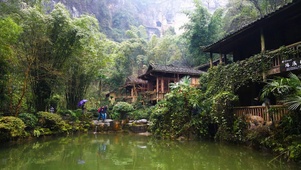 4K世外农家别院池塘古建筑农房