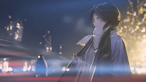 冬夜城市路灯长发少女