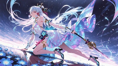 梦幻蓝花海二次元美少女