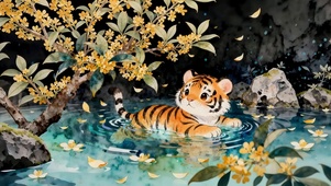 桂花湖泊老虎溪水图