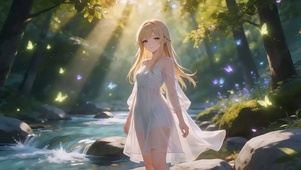 林中小溪和女孩