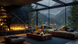 山林雨景壁炉房