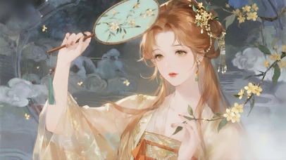 金暖系执扇美人