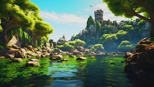 深山丛林浅滩风景