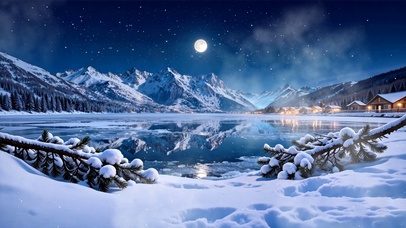 夜景树木雪景