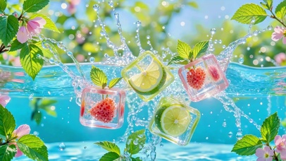 水波里的果味冰立方