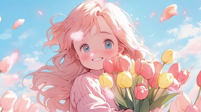 粉发动漫插画女孩