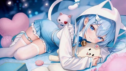 软萌蓝发猫耳二次元少女