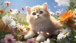 花丛中可爱小猫咪