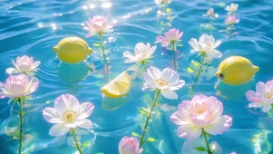 夏日水波里的柠檬