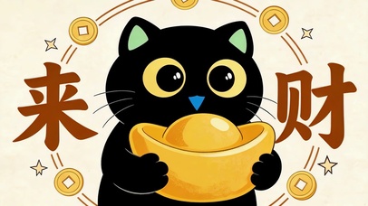 来财小黑猫招财猫