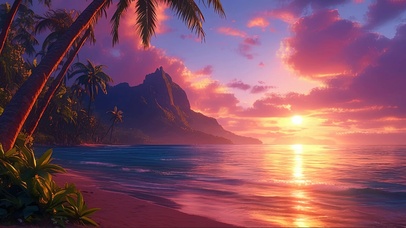 粉色晚霞热带岛屿