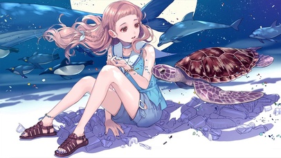 环保海龟妹子头发特效