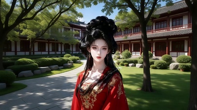 红衣唐装高发髻古风庭院美女2