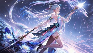 幻彩冰蓝古风二次元美少女