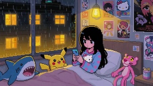 像素风玩手机的少女