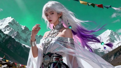雪山下的银发古风美女