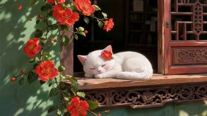 窗前睡觉的小猫