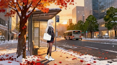 枫雪公交站白发美少女