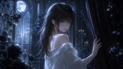 月夜蓝调黑玫瑰美少女