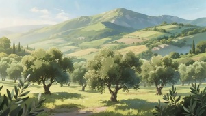 清新绿色阳光橄榄树林