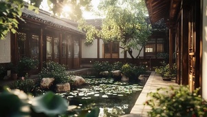 午后阳光夏日庭院美景